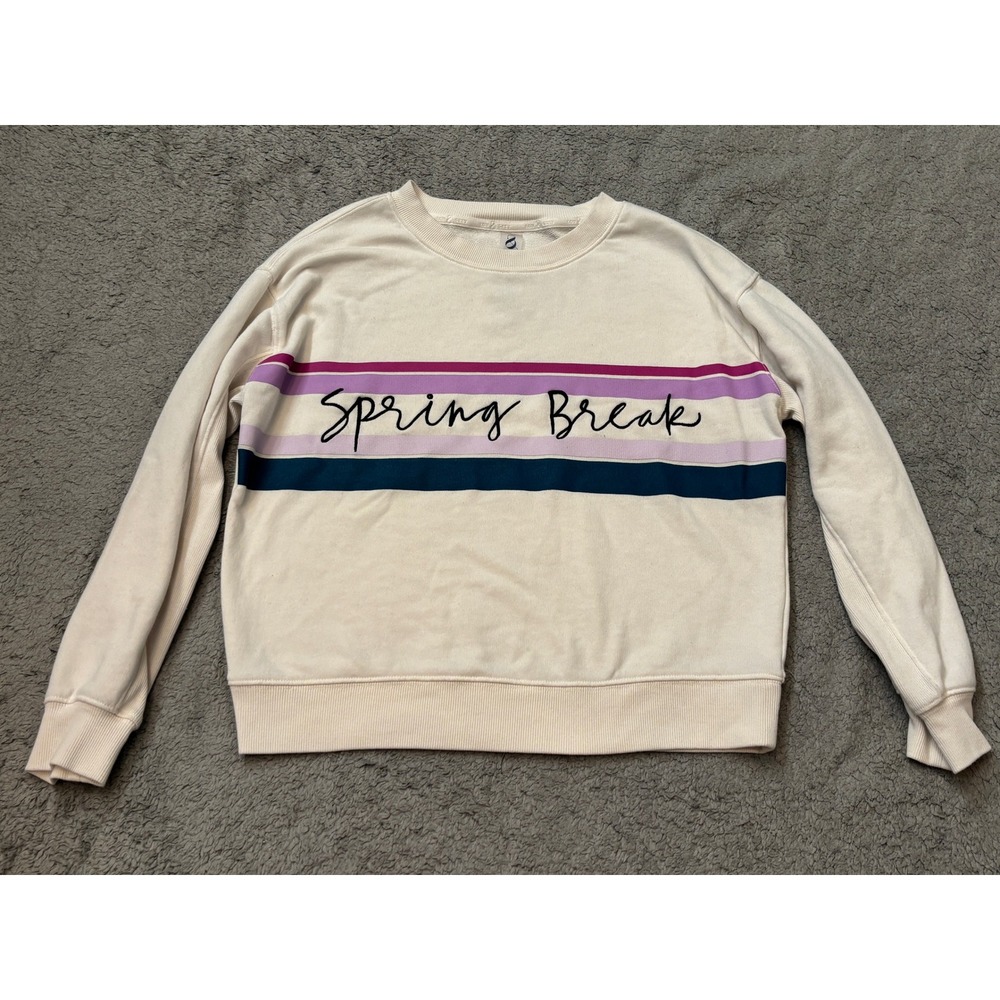 Lou & Grey Spring Break Graphic Striped Sweatshirt Cream XXSP Womens